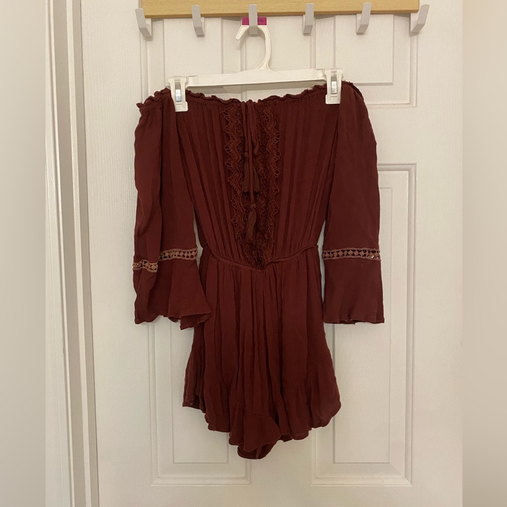 Maroon Off The Shoulder Romper - Size Small